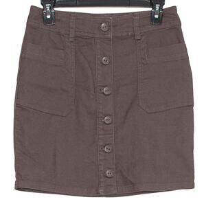 Prana Denim Skirt Kara Organic Y2K Cottage Academia 90s Grunge Button Brown 2